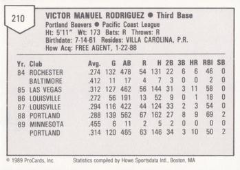 1989 ProCards Triple A #210 Victor Rodriguez Back