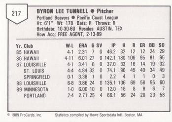 1989 ProCards Triple A #217 Lee Tunnell Back