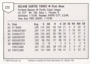 1989 ProCards Triple A #220 Kelvin Torve Back