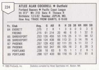 1989 ProCards Triple A #224 Alan Cockrell Back