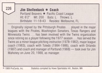 1989 ProCards Triple A #226 Jim Shellenback Back