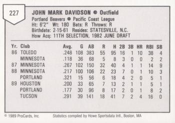 1989 ProCards Triple A #227 Mark Davidson Back
