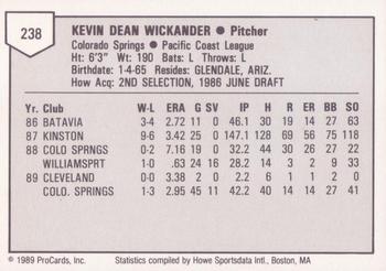1989 ProCards Triple A #238 Kevin Wickander Back