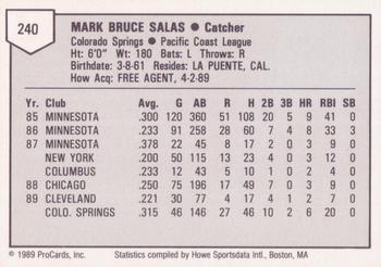 1989 ProCards Triple A #240 Mark Salas Back