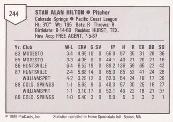 1989 ProCards Triple A #244 Stan Hilton Back