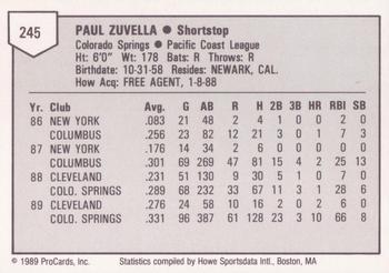 1989 ProCards Triple A #245 Paul Zuvella Back