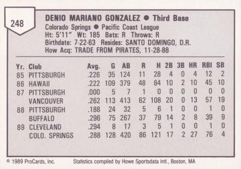 1989 ProCards Triple A #248 Denny Gonzalez Back