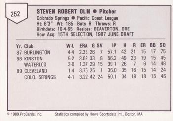 1989 ProCards Triple A #252 Steve Olin Back