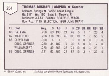 1989 ProCards Triple A #254 Tom Lampkin Back