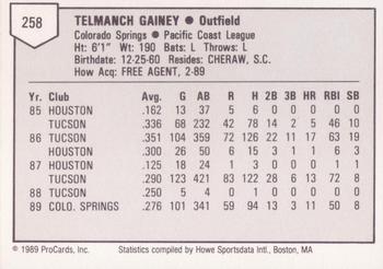 1989 ProCards Triple A #258 Ty Gainey Back
