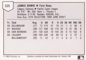 1989 ProCards Triple A #525 Jim Bowie Back