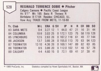 1989 ProCards Triple A #528 Reggie Dobie Back