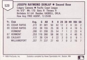 1989 ProCards Triple A #529 Joe Dunlap Back