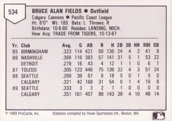 1989 ProCards Triple A #534 Bruce Fields Back