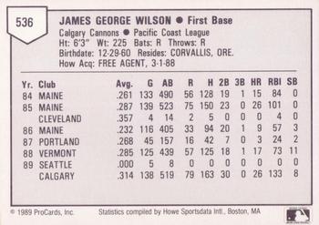 1989 ProCards Triple A #536 Jim Wilson Back