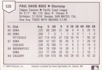 1989 ProCards Triple A #539 Paul Noce Back