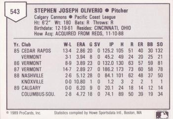 1989 ProCards Triple A #543 Steve Oliverio Back