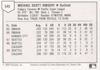 1989 ProCards Triple A #545 Mike Kingery Back