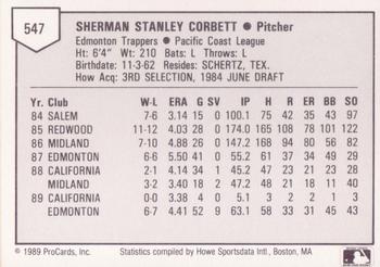 1989 ProCards Triple A #547 Sherman Corbett Back