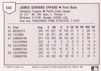 1989 ProCards Triple A #548 Jim Eppard Back