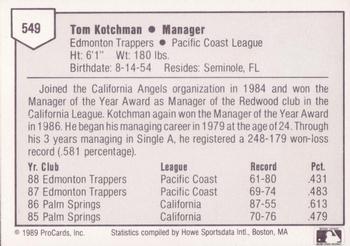 1989 ProCards Triple A #549 Tom Kotchman Back