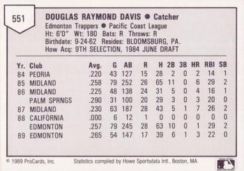 1989 ProCards Triple A #551 Doug Davis Back