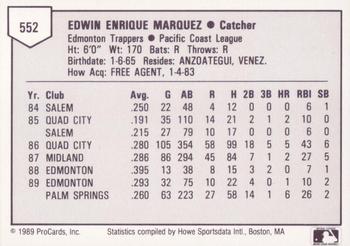 1989 ProCards Triple A #552 Edwin Marquez Back