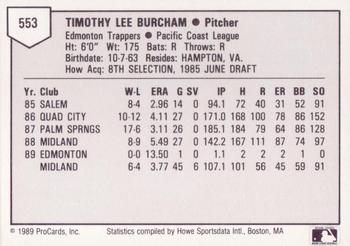 1989 ProCards Triple A #553 Tim Burcham Back