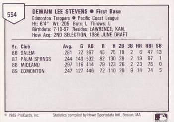 1989 ProCards Triple A #554 Lee Stevens Back