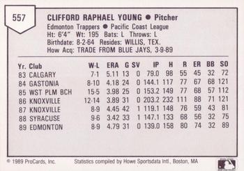 1989 ProCards Triple A #557 Cliff Young Back