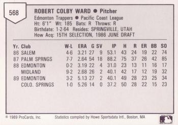 1989 ProCards Triple A #568 Colby Ward Back
