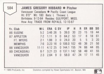 1989 ProCards Triple A #584 Greg Hibbard Back