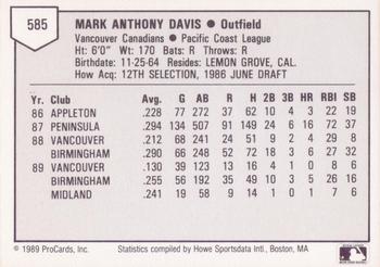 1989 ProCards Triple A #585 Mark Davis Back