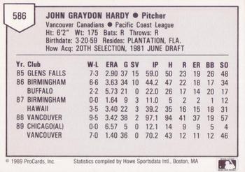 1989 ProCards Triple A #586 Jack Hardy Back