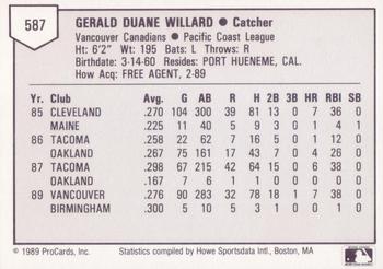 1989 ProCards Triple A #587 Jerry Willard Back