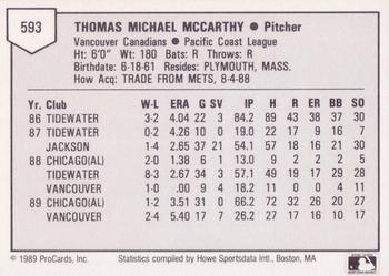 1989 ProCards Triple A #593 Tom McCarthy Back