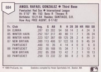 1989 ProCards Triple A #684 Angel Gonzalez Back