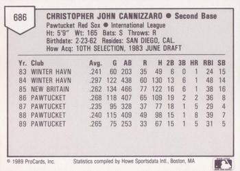 1989 ProCards Triple A #686 Chris Cannizzaro Back