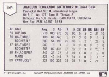 1989 ProCards Triple A #694 Jackie Gutierrez Back