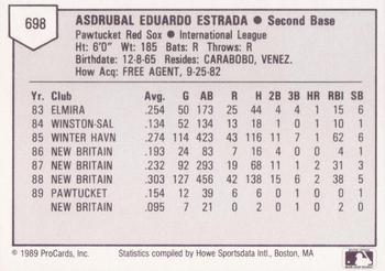 1989 ProCards Triple A #698 Ed Estrada Back