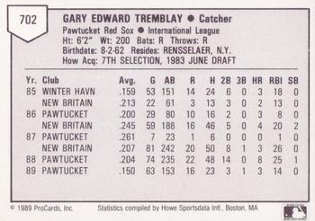 1989 ProCards Triple A #702 Gary Tremblay Back