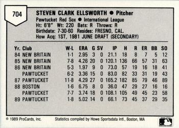 1989 ProCards Triple A #704 Steve Ellsworth Back