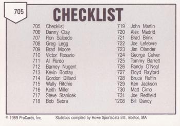 1989 ProCards Triple A #705 Checklist Back
