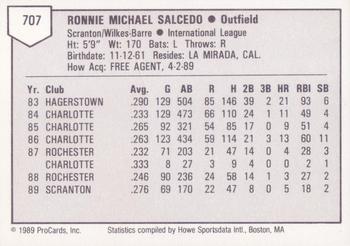 1989 ProCards Triple A #707 Ron Salcedo Back