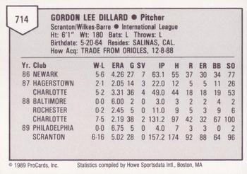 1989 ProCards Triple A #714 Gordon Dillard Back