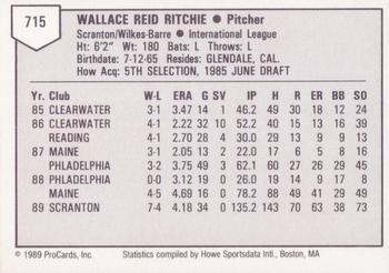 1989 ProCards Triple A #715 Wally Ritchie Back