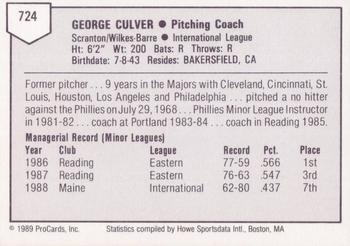 1989 ProCards Triple A #724 George Culver Back