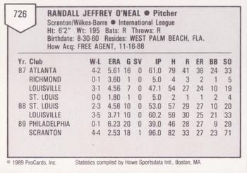 1989 ProCards Triple A #726 Randy O'Neal Back