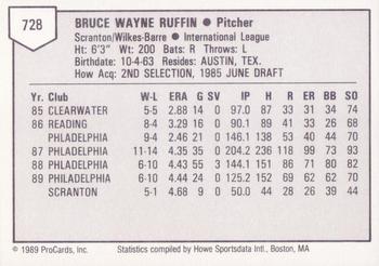 1989 ProCards Triple A #728 Bruce Ruffin Back
