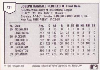 1989 ProCards Triple A #731 Joe Redfield Back